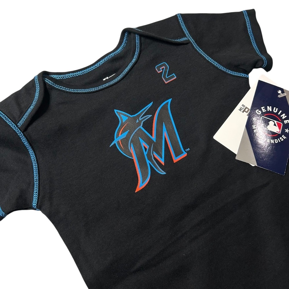 MLB Miami Marlins Chisholm Jr. Bodysuit Infant Baby 18M Black Baseball Jersey